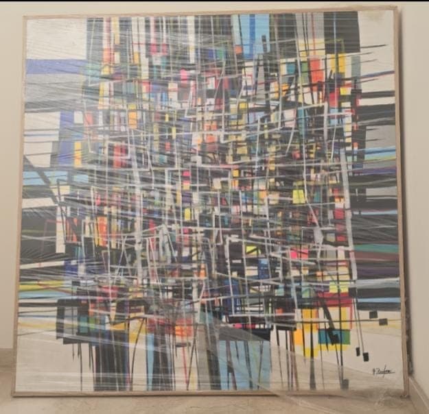 Trame géométrique colorée, grand format 140 x 140 cm — Youssef Zouhairi