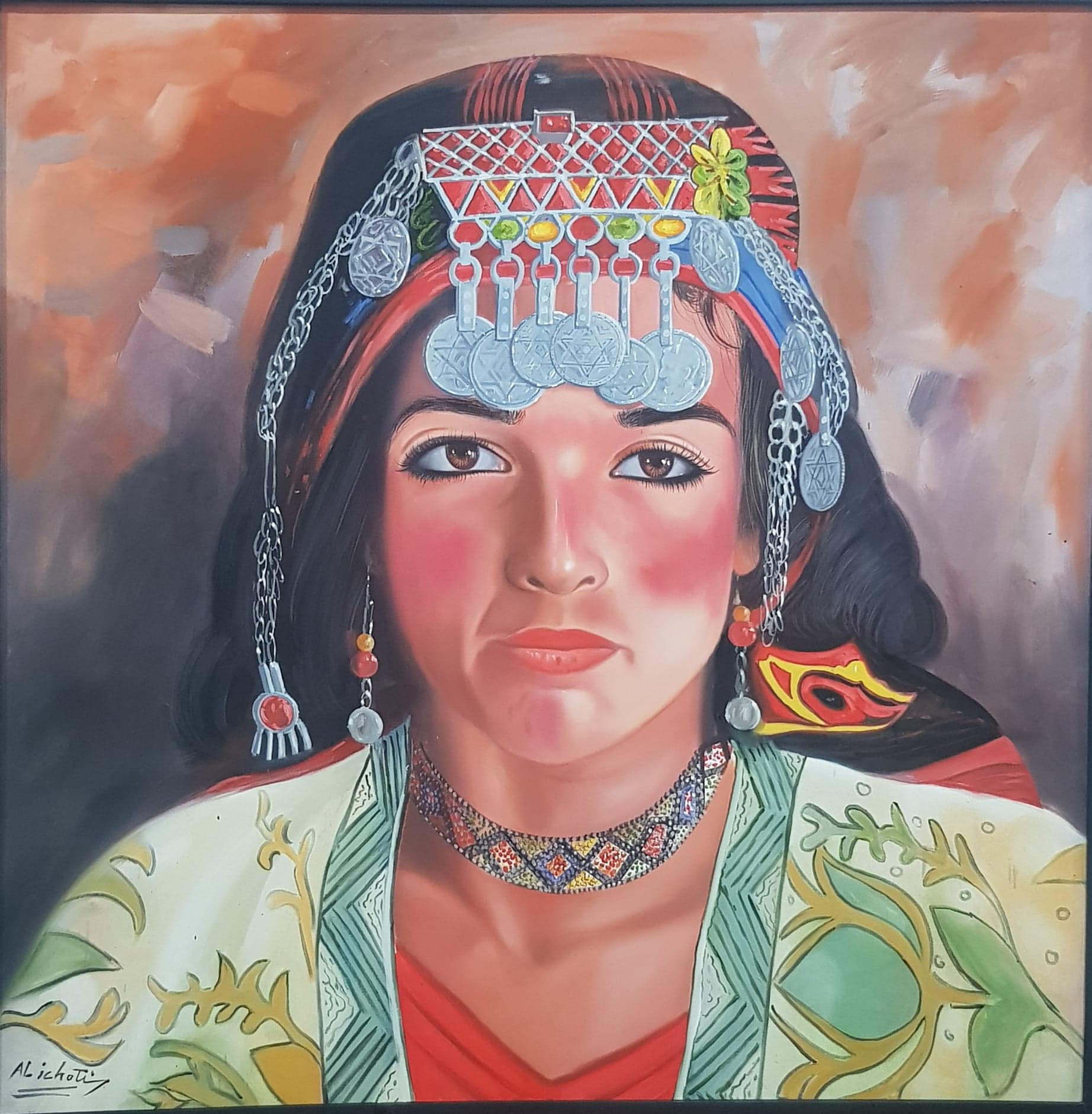 Tableau Portrait femme berbère – tableau expressioniste peint à la main par Mohamed Al Ichati