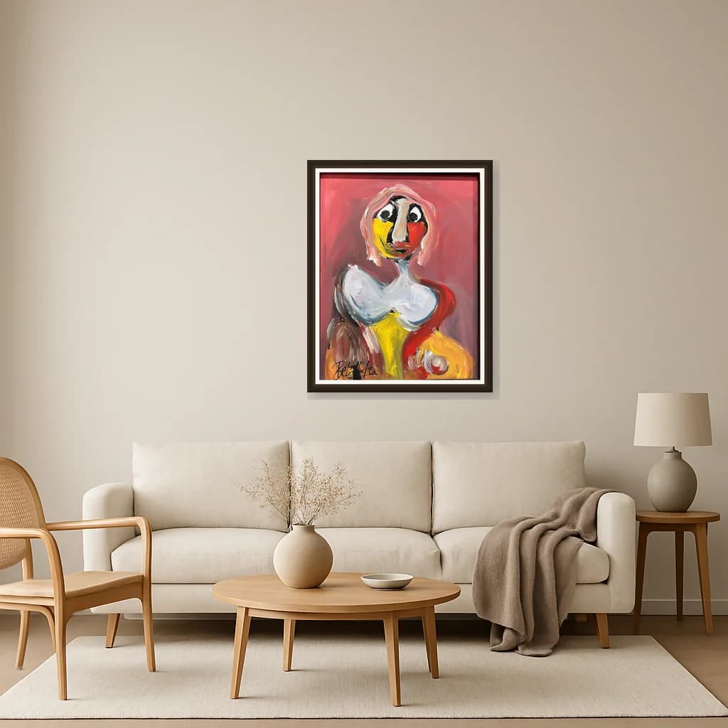 Tableau Abstrait portrait féminin chaleureux – tableau expressioniste peint à la main par Ahmed Belmkadem – vue 3
