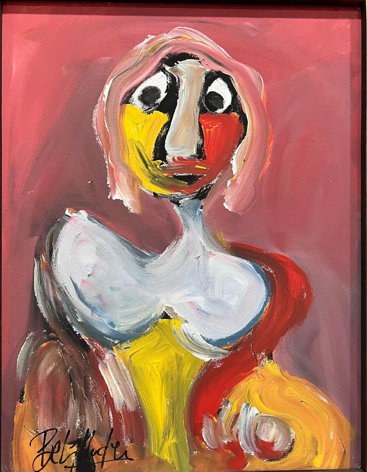 Tableau Abstrait portrait féminin chaleureux – tableau expressioniste peint à la main par Ahmed Belmkadem