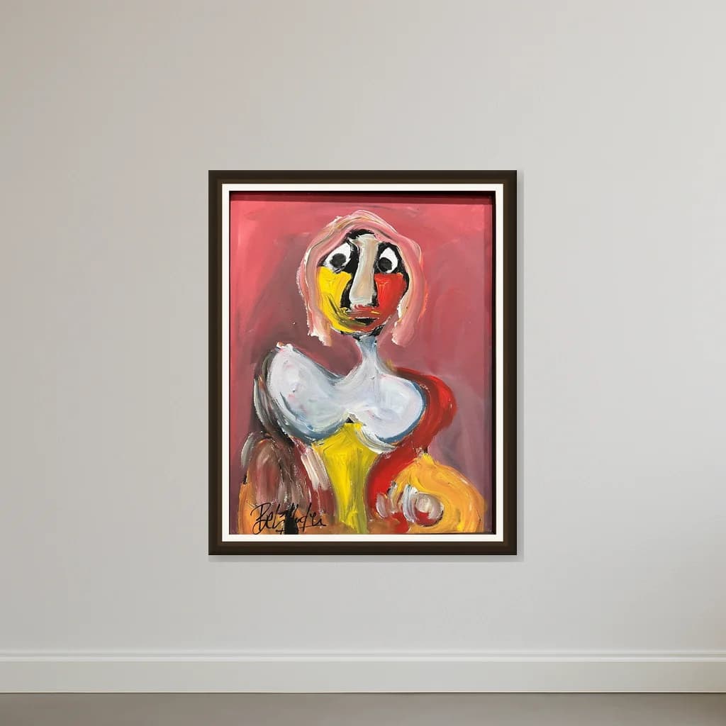 Tableau Abstrait portrait féminin chaleureux – tableau expressioniste peint à la main par Ahmed Belmkadem – vue 2