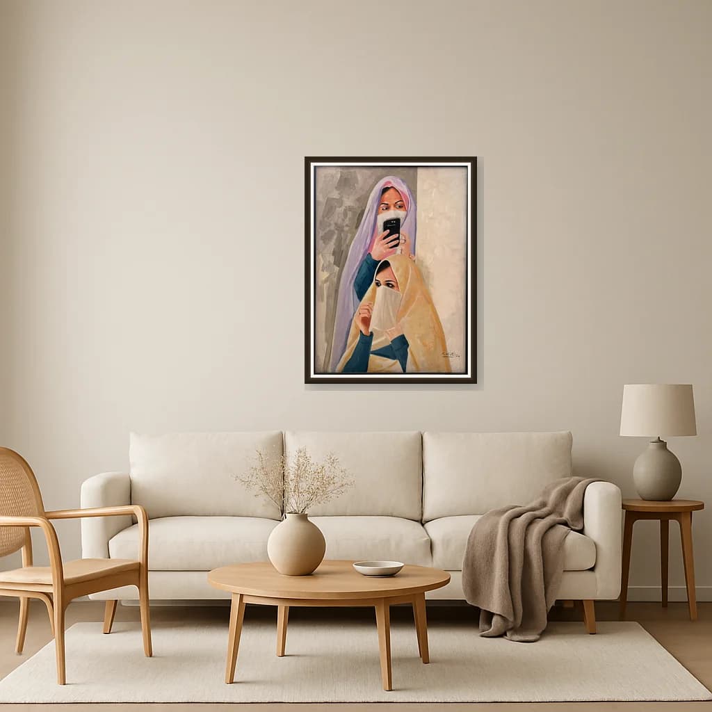 Tableau Figuratif femmes voilées contemporain – tableau figuratif peint à la main par Mohamed Al Ichati – vue 3