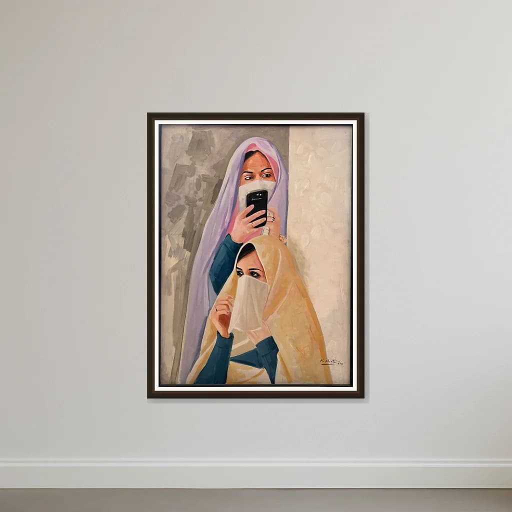 Tableau Figuratif femmes voilées contemporain – tableau figuratif peint à la main par Mohamed Al Ichati – vue 2