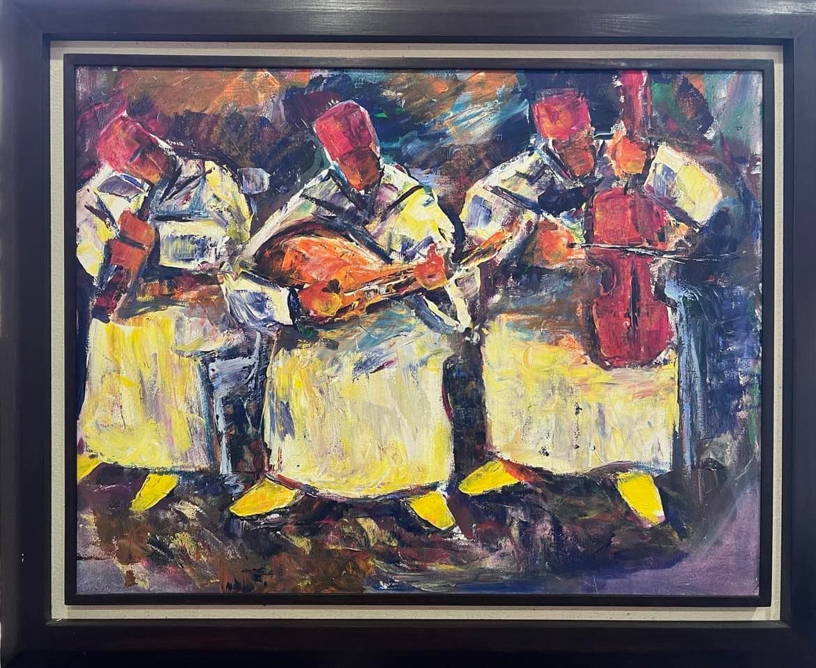 Tableau Abstrait musiciens marocains – tableau figuratif peint à la main par Mohamed Rehmi