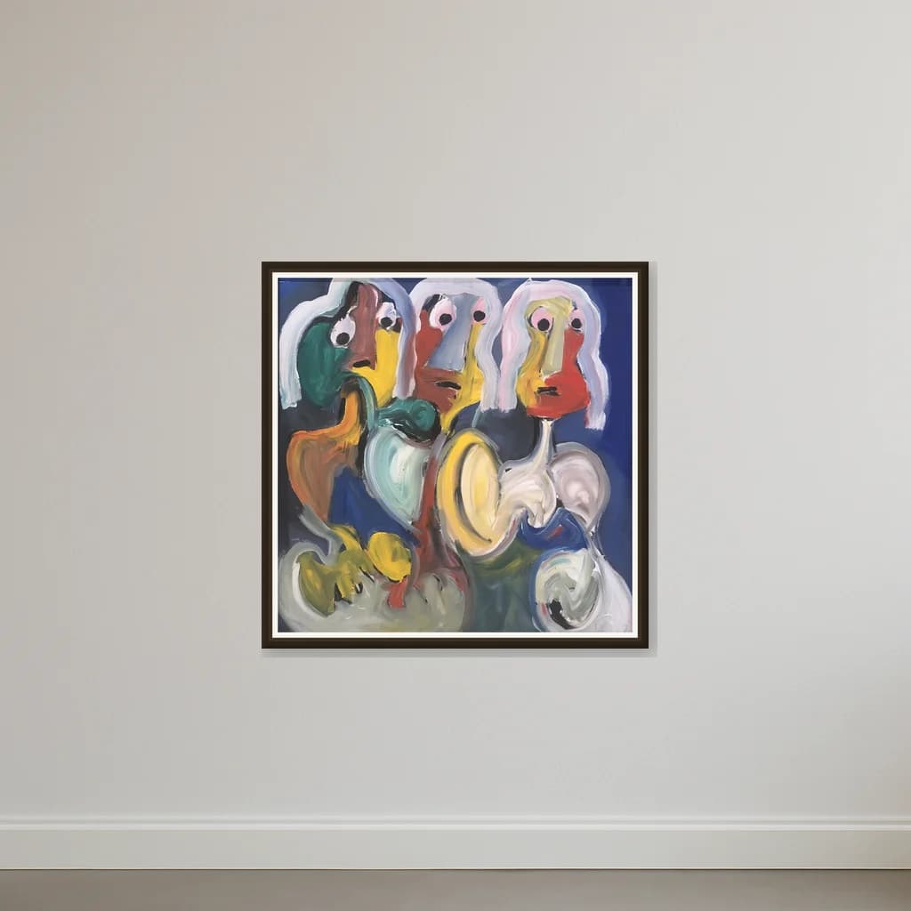 Tableau Abstrait visages colorés – tableau expressioniste peint à la main par Ahmed Belmkadem – vue 2