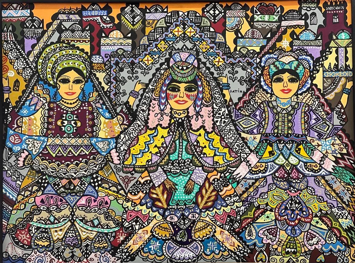 Tableau Marocain figuratif femmes berbères – tableau art naïf peint à la main par Abdelmoumen El Farouj