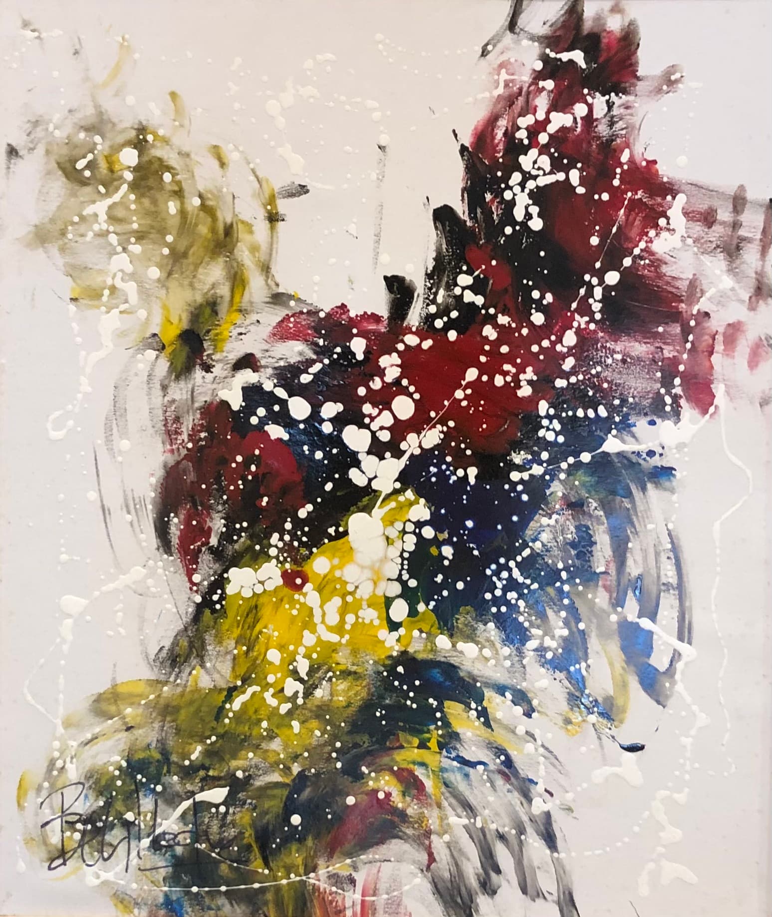 Tableau abstrait marocain - éclats verticaux sur fond sombre
