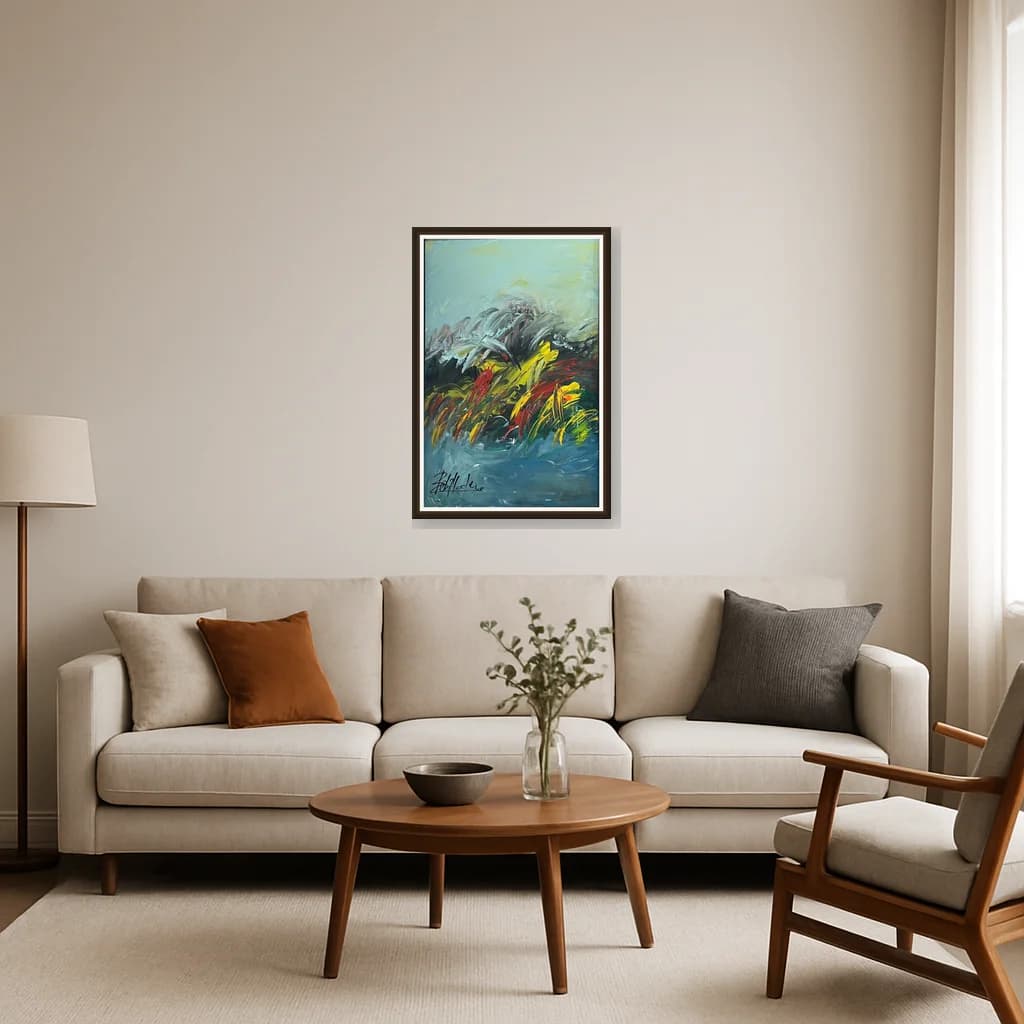 Tableau Abstrait paysage coloré – tableau abstrait peint à la main par Ahmed Belmkadem – vue 3