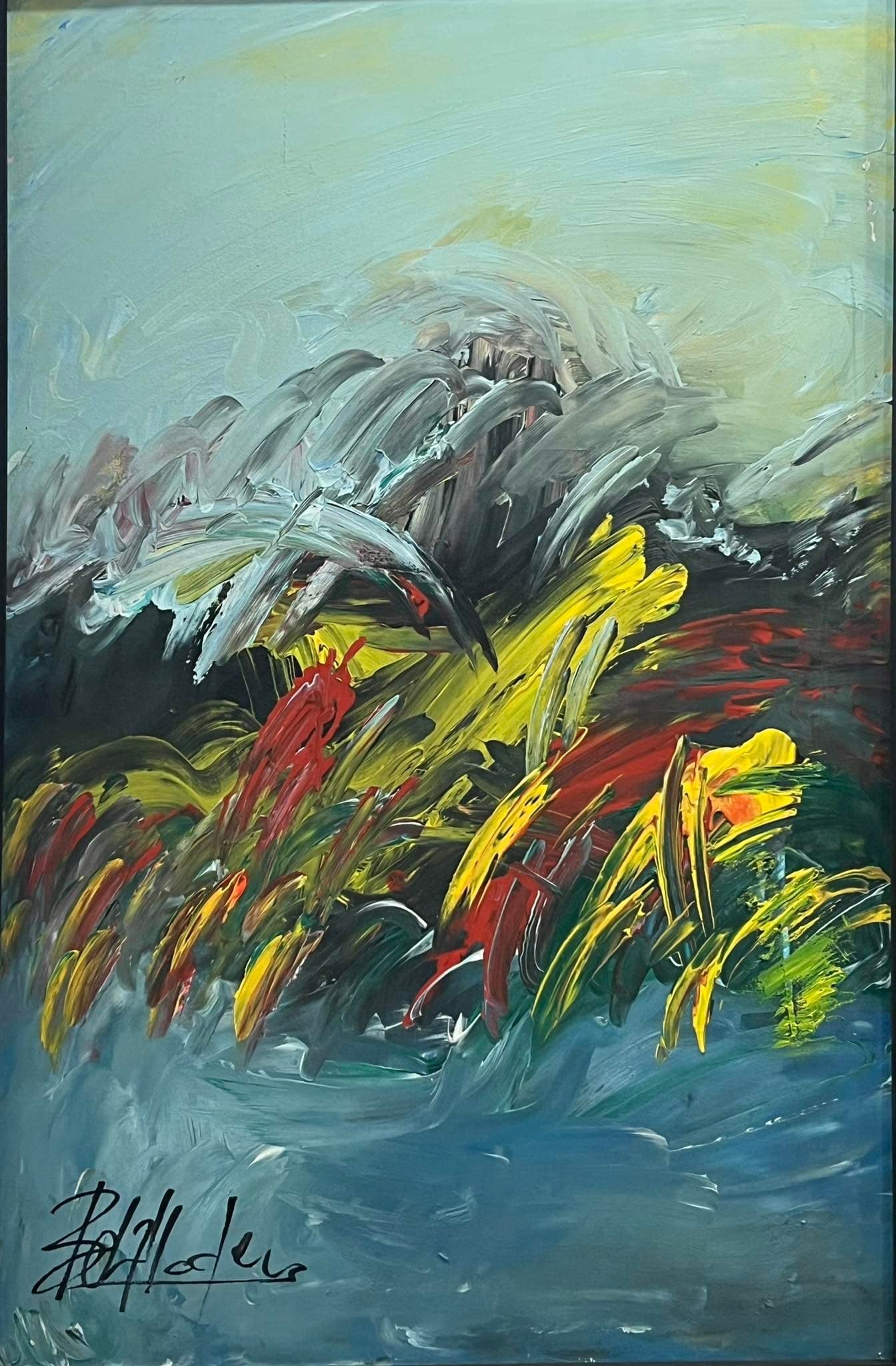 Tableau Abstrait paysage coloré – tableau abstrait peint à la main par Ahmed Belmkadem