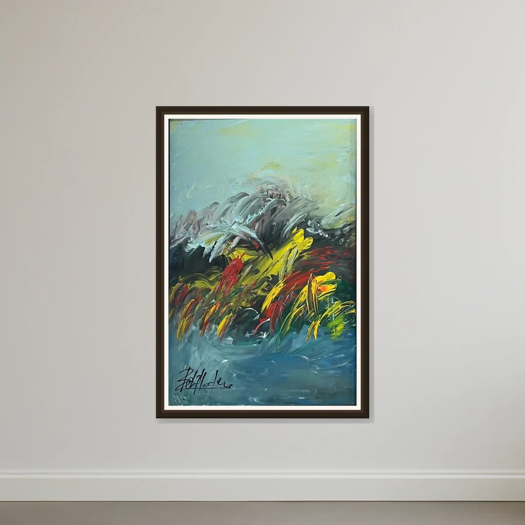 Tableau Abstrait paysage coloré – tableau abstrait peint à la main par Ahmed Belmkadem – vue 2