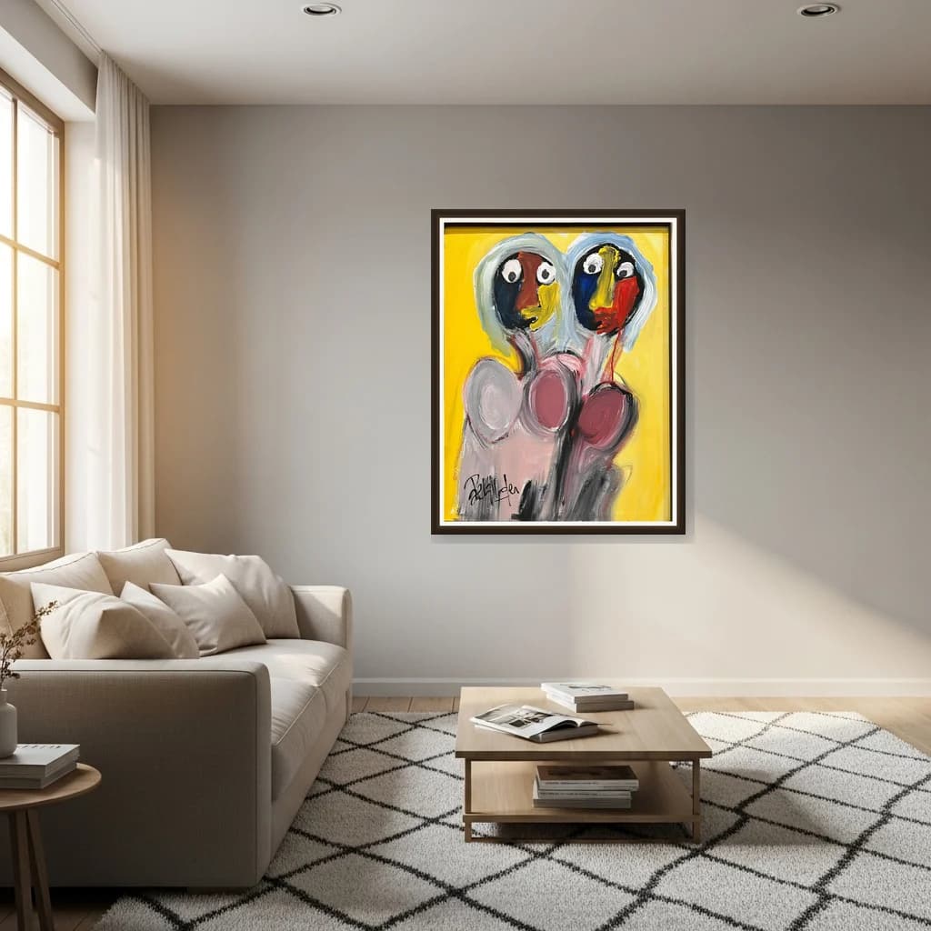 Tableau Abstrait visages fusionnels – tableau expressioniste peint à la main par Ahmed Belmkadem – vue 3