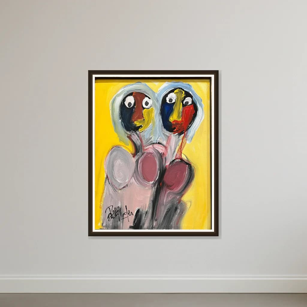 Tableau Abstrait visages fusionnels – tableau expressioniste peint à la main par Ahmed Belmkadem – vue 2
