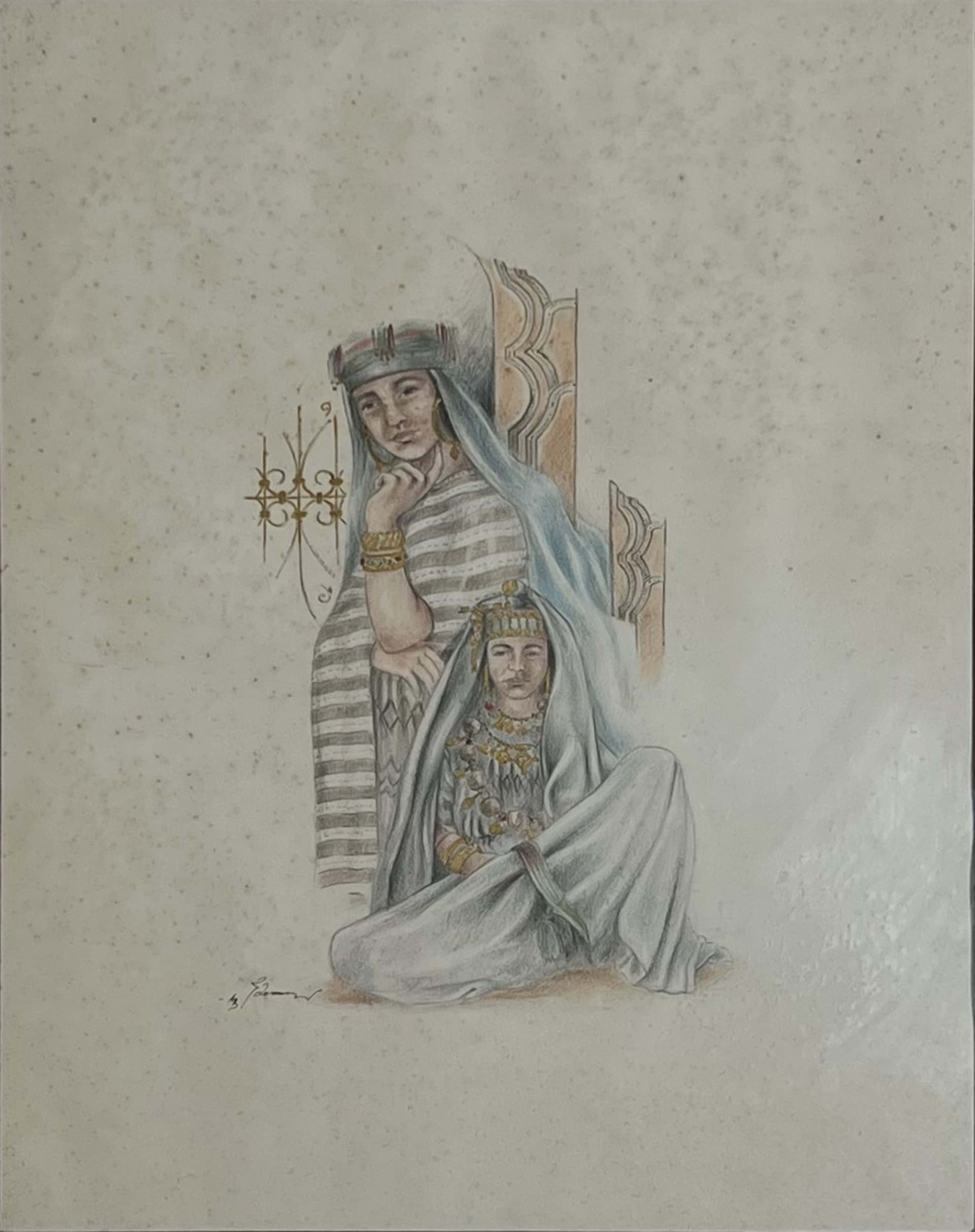 Tableau figuratif marocain - femmes berbères drapees