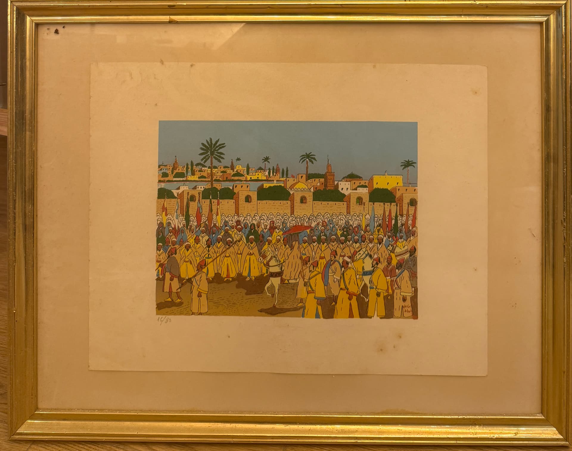 Lithographie encadrée numérotée 16/80 d'après Mohammed Ben Ali R'bati, 50 x 40 cm