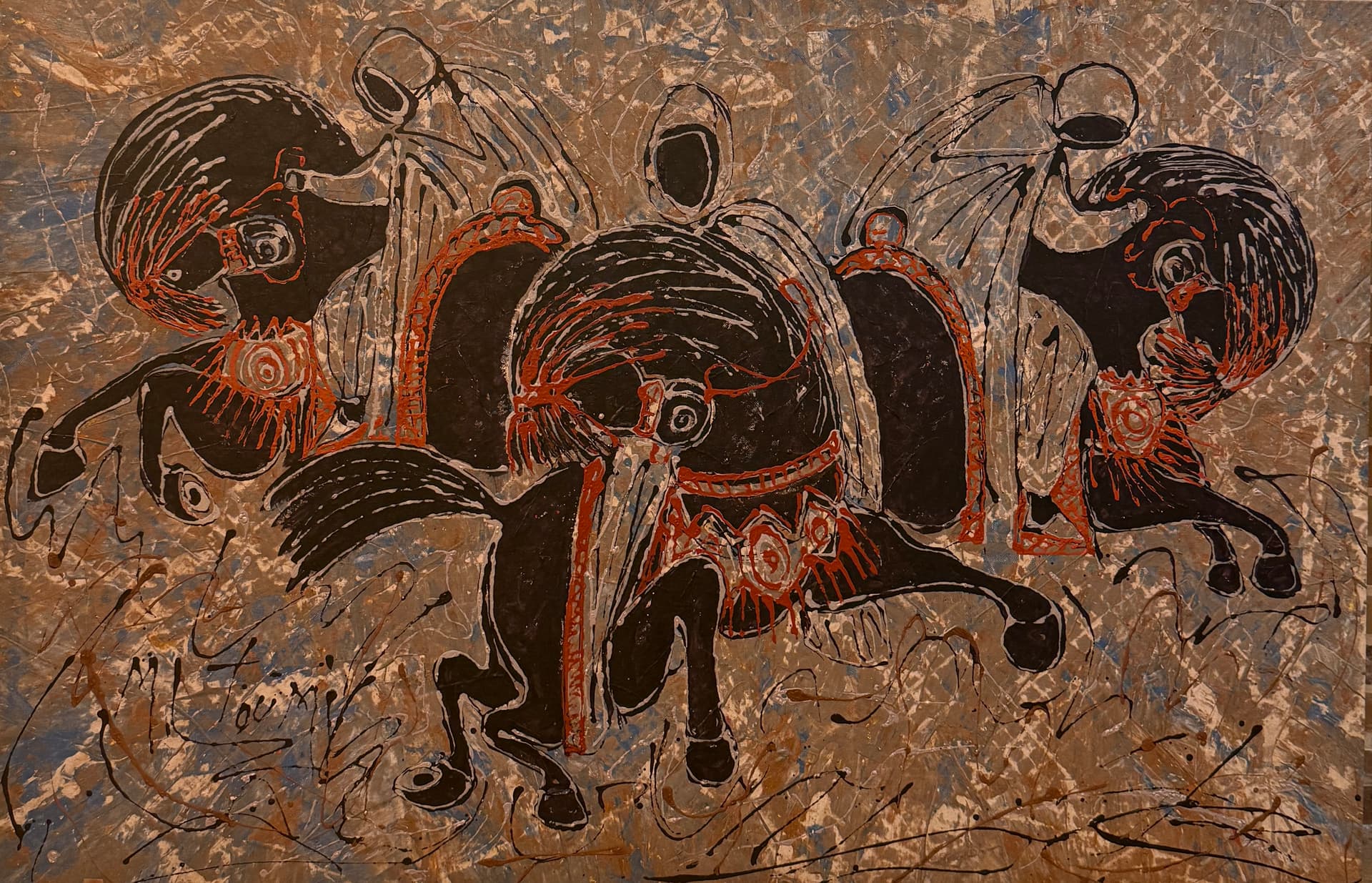 Grand tableau de cavaliers marocains — fantasia ocre et terre par Mohamed Toumi