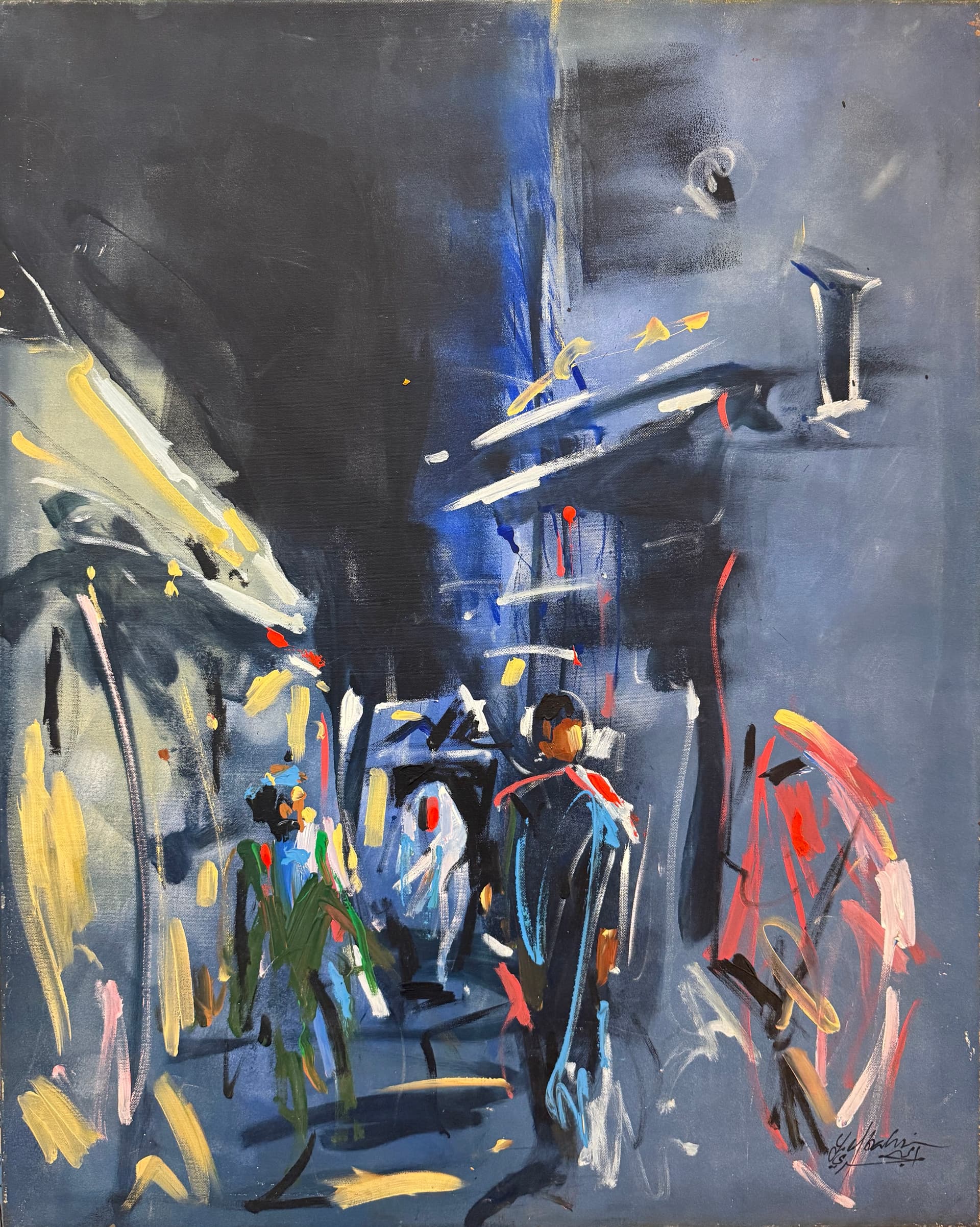Grand tableau nocturne — ruelle bleu nuit par Youssef El Bahri