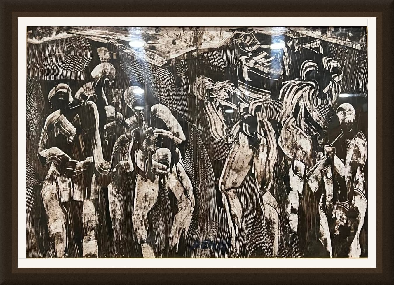 Tableau Abstrait figures humaines en mouvement